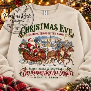 Christmas Eve Sweatshirt, Santa Sleigh Reindeer Crewneck