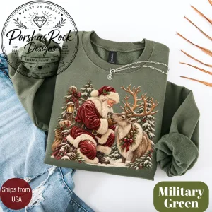 Vintage Santa Reindeer Christmas Hoodie 1 Vintage Santa Reindeer Christmas Hoodie