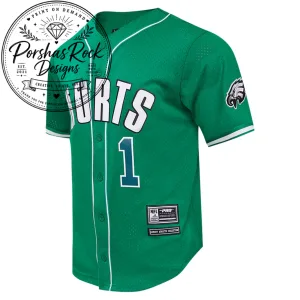 Men's Pro Standard Jalen Hurts Kelly Green Philadelphia Eagles Mesh Button-Up Baseball Jersey