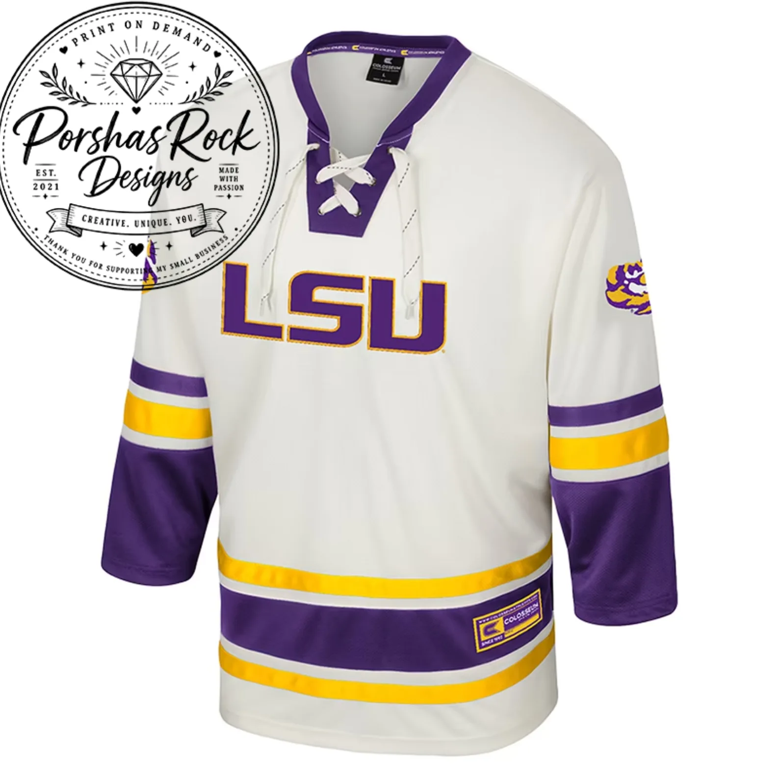 Men's Colosseum Cream LSU Tigers Puck Proud Fashion Hockey Jersey