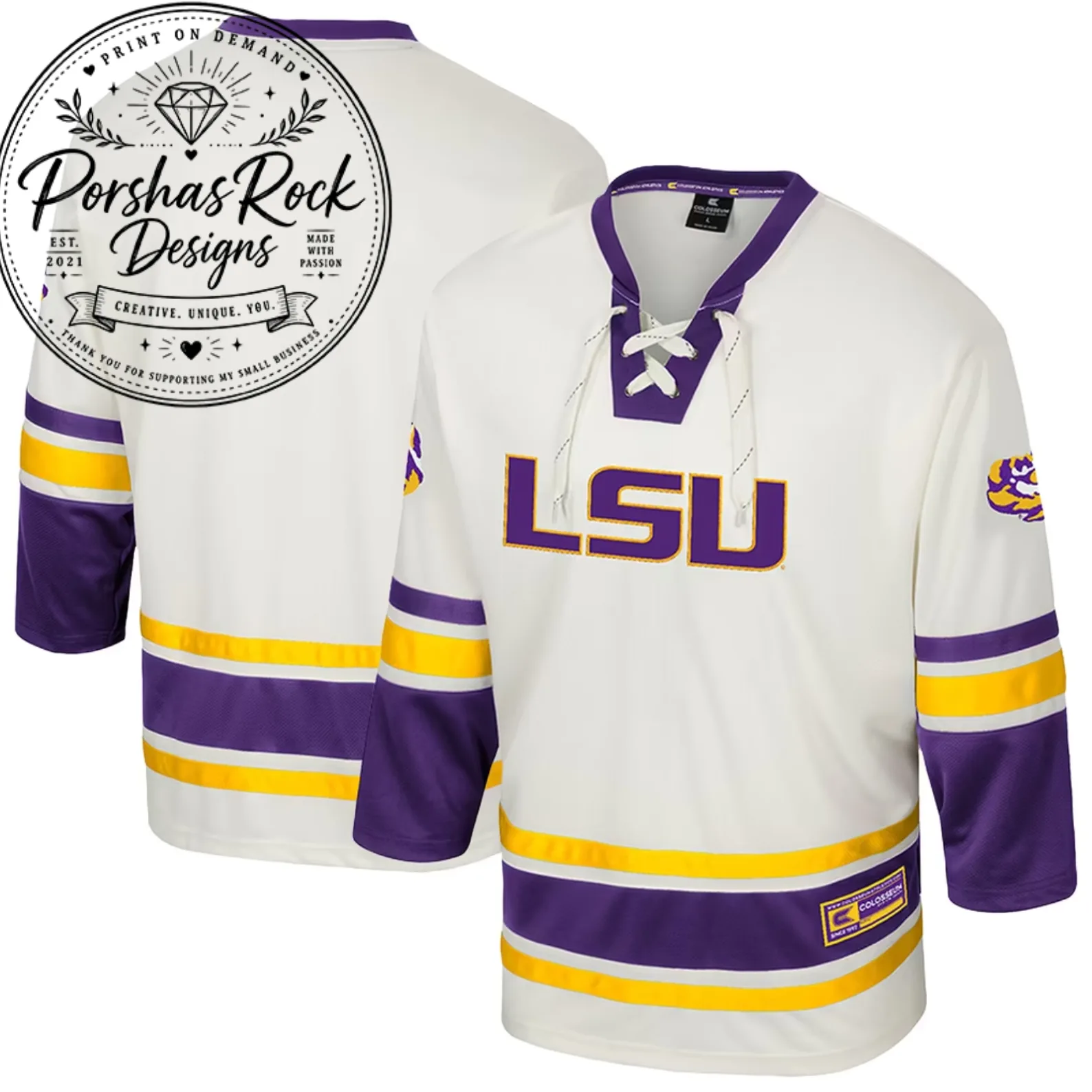 anh 17 jersey dc Men's Colosseum Cream LSU Tigers Puck Proud Fashion Hockey Jersey – image 2 of 2